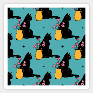 Playful Black Cat Pattern in blue Sticker